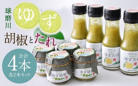 人吉球磨産の『球磨川ゆず胡椒』40gと『球磨川ゆずたれ』75g ×各2本セット[計4本] 柚子胡椒 柚子 ユズ ゆず 胡椒 唐辛子 調味料 たれ タレ 手作り 無添加 熊本県 人吉市 常温