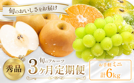 旬の フルーツ 定期便 3ヶ月連続 秀品 ミニ 計6㎏ 日本フルーツ株式会社《8月上旬-10月末頃出荷》熊本県 荒尾市 シャインマスカット おまかせ 梨 極早生みかん 果物 フルーツ スイーツ デザート ギフト ご贈答