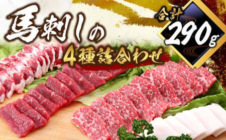 馬刺し 詰合せ 計約290g 4種 馬肉 大トロ トロ身 赤身 たてがみ 食べ比べ たれ 生姜 冷凍