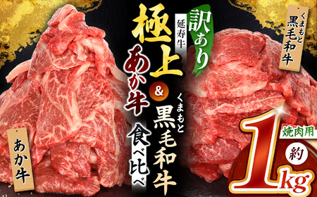 熊本県産 あか牛 「-延寿牛-」 と 黒毛和牛 焼肉 切り落とし 食べ比べ 約1kg | カルビ 焼肉 牛肉 肉 にく あか牛 切り落とし 熊本県 玉名市