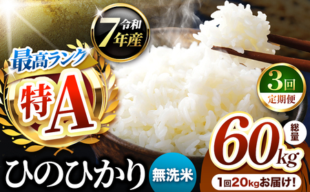 [ 定期便 3回 ]熊本県産 ひのひかり 無洗米 20kg | お米 米 こめ おこめ 精米 ヒノヒカリ 20キロ 国産 国産米 定期 くまもと 熊本 熊本県 玉名市 玉名