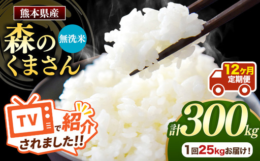 【 定期便 12回 】 熊本県産 無洗米 森のくまさん 25kg