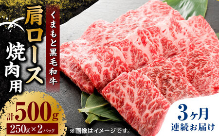[3回定期便]くまもと黒毛和牛 焼肉用 肩ロース 500g(250g×2pc)[馬刺しの郷 民守] 熊本県産 九州産 和牛 お肉 肉 バラ 黒毛和牛 