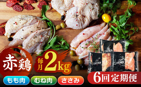 [6回定期便]鶏肉 赤鶏 食べ比べ むね肉 もも肉 ささみ 計12kg(各2kg×3種)[日本一鶏肉研究所 株式会社 ] 熊本県 九州産 ささみ ササミ むね肉 モモ肉 鶏肉セット 食べ比べ 