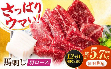 【12回定期便】肩ロース馬刺し 約480g（約80g×6pc）【吉里精肉】[ZEW038]