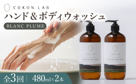 [全3回定期便]COKONLAB ハンド&ボディウォッシュ ブランプリュム480ml×2本[株式会社 あつまるホールディングス NSP山鹿工場]化粧品 コスメ 美容 国産 ボディケア ハンドケア 