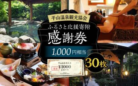 平山温泉 観光協会ふるさと応援寄附 感謝券 1,000円相当×30枚【一般社団法人 平山温泉観光協会】[ZBW005]