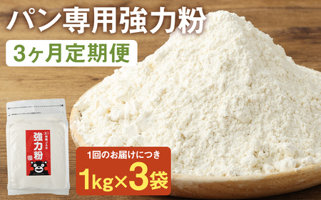 お徳用[3カ月定期] オーガニック 強力粉(小麦粉) (1kg×3袋)×3回 合計9kg 熊本県産 菊池産 保存便利 チャック付袋 スタンド[パン専用]