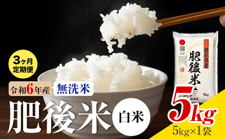 [3ヶ月定期便]熊本県産 肥後米 無洗米 白米 5kg 1袋5kg 米 お米 令和6年産 九州産 熊本県産 ブレンド米 送料無料[お申込み翌月に出荷予定] 無洗米 白米 米