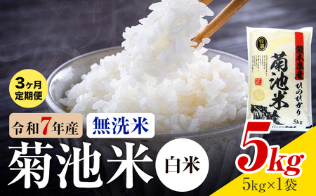 [3ヶ月定期便]熊本県産 菊池米 白米 無洗米 5kg 1袋5kg 米 お米 令和7年産 九州産 熊本県産 送料無料[お申込み翌月に出荷予定] 白米 米