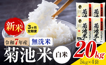 【3ヶ月定期便】熊本県産 菊池米 白米 無洗米 20kg 1袋5kg 米 お米 令和7年産 九州産 熊本県産 送料無料《お申込み翌月に出荷予定》 白米 米