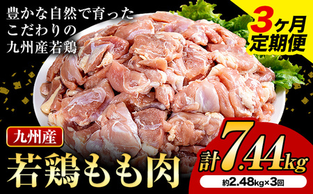 [3ヶ月定期便] 九州産若鶏もも肉 計7.44kg 310g×8袋 肉 お肉 鶏肉 若鶏 もも肉 唐揚げ てりやき チキンカレー 棒々鶏 煮物 国産 九州 熊本県 菊池市 送料無料[お申込み翌月から出荷]