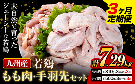 [3ヶ月定期便] 九州産 若鶏もも肉(310g×3袋)・手羽先セット(500g×3袋) 計2.43kg 鶏肉 肉 鶏 手羽 唐揚げ 詰め合わせ セット 冷凍 九州 国産 熊本県 菊池市 送料無料[お申込み翌月から出荷]