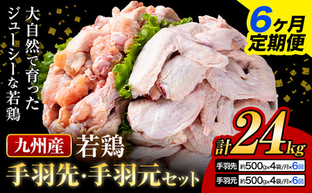 【6ヶ月定期便】 九州産 手羽先（500g×4袋）・手羽元（500g×4袋）セット 計4kg 鶏肉 肉 鶏 手羽 唐揚げ 詰め合わせ セット 冷凍 九州 国産 熊本県 菊池市 送料無料《お申込み翌月から出荷》