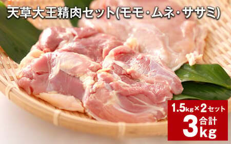 天草大王精肉セット(モモ、ムネ、ササミ) 約1.5kg×2セット 計約3kg 天草大王 モモ ムネ ササミ