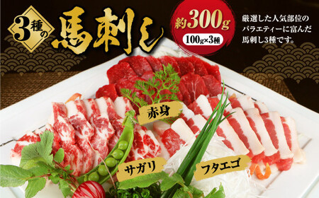 3種の馬刺し 約 300g[赤身・フタエゴ・サガリ] 熊本 馬刺し 馬肉 馬 3種類 セット 冷凍 ふたえご さがり 食べ比べ