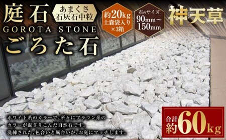 [3個口]庭石、ごろた石 あまくさ石灰石中粒(90mm〜150mm) 約20kg土嚢袋入り 合計約60kg 天草石 中粒 石灰石 ホワイト 白 石 天然石 庭 熊本県 上天草市