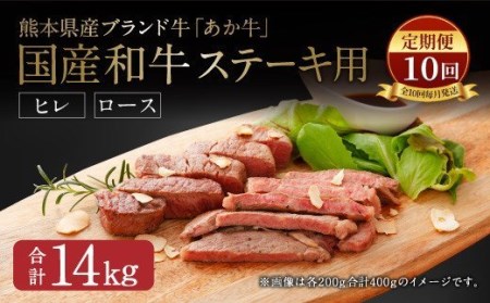 [定期便10か月]熊本県産 ステーキ用 あか牛 ヒレ肉600g ロース肉800g[合計14kg]