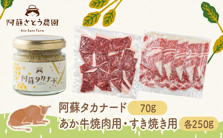 [ふるさと納税]阿蘇タカナード70g と あか牛 焼肉用 250g すき焼き用 250g セット 阿蘇高菜 あか牛 阿蘇さとう農園