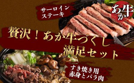 あか牛贅沢すき焼きとサーロインのセット お取り寄せ 冷凍 お土産 ギフト 贈答用 おつまみ 阿蘇牧場 熊本県 阿蘇市