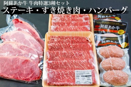 阿蘇あか牛 牛肉精選3種セット Ver.4 (ステーキ・すき焼き用肉・あか牛ハンバーグ)