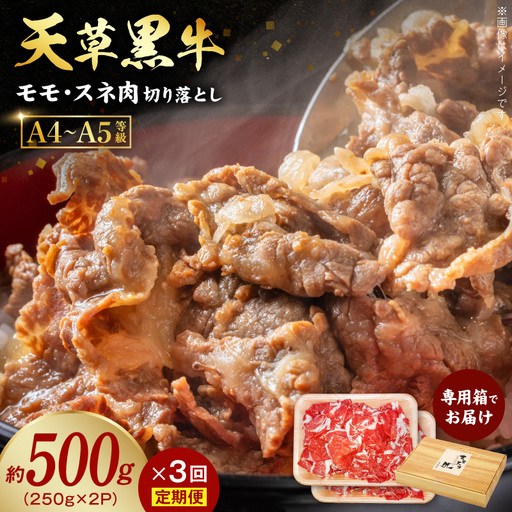 S074-016-T03_[定期便3回]天草黒牛 モモ・スネ肉 切り落とし約500g(250g×2P) 黒毛和牛 A4〜5等級