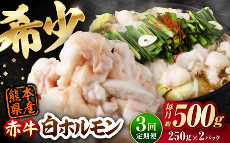 [全3回定期便] 赤牛 ホルモン 500g(250g×2パック) / 小腸 シロホルモン もつ 熊本県産 冷凍[AYBV007]