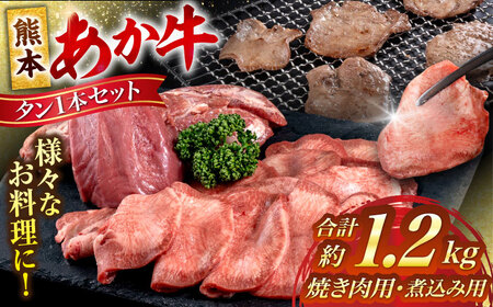 [数量限定] 熊本 あか牛 タン 1本セット 約1.2kg 焼き肉用約800g 煮こみ用約400g[合同会社 たべたせいか][AYCB016]