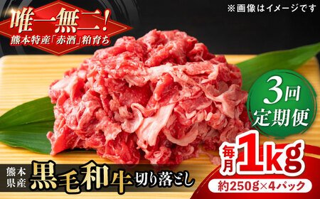 [全3回定期便]熊本県産 『原田畜産』 黒毛和牛 切り落とし 計約1kg(約250g×4パック)牛肉切り落とし 牛肉切り落とし 牛肉切り落とし 牛肉切り落とし 牛肉切り落とし[AYCN042]