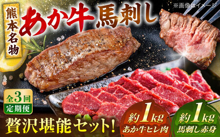 [全3回定期便]熊本の贅沢 あか牛 ヒレ肉 約1kg 赤身 馬刺し 約1kg 堪能セット [合同会社 たべたせいか][AYCB037]