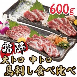 [熊本 と畜]霜降り馬刺しの食べ比べ600g 大トロ馬刺し・中トロ馬刺し各300g(美里町)[配送不可地域:離島]