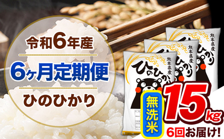 [6ヶ月定期便]令和6年産 定期便 無洗米 ひのひかり 15kg [申込み翌月から発送]令和6年産 熊本県産|人気米 熊本県産米 お米 生活応援米