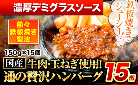 ハンバーグ 15個 国産のお肉使用! 鶏肉不使用 温めるだけ 「通の贅沢ハンバーグ」濃厚デミグラスソース[11月上旬-11月末頃出荷] 牛 訳あり 小分け 早く届く
