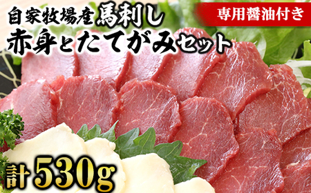 [熊本名物]自家牧場産 馬刺し赤身とたてがみセット 赤身480g たてがみ50g(専用醤油付き)