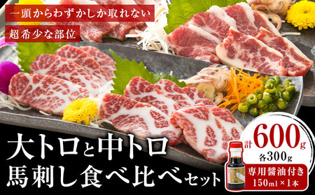 大トロ 中トロ 馬刺し 各300g 食べ比べ 計600g (専用醤油付き150ml×1本) 桜屋 [30日以内に出荷予定(土日祝除く)] 熊本県 長洲町 送料無料 肉 馬肉 馬さし
