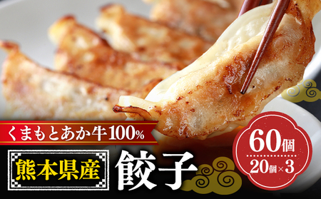 熊本県産 GI認証取得 くまもとあか牛 100% 餃子 60個 20個入り × 3 くまふる[45日以内に出荷予定(土日祝除く)]熊本県 長洲町 肉 牛肉 あか牛 赤牛 餃子 熊本県産 国産