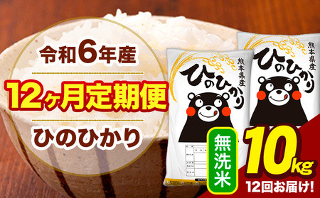 令和5年産 【12ヶ月定期便】 ひのひかり 無洗米 10kg (5kg×2袋) 計12回お届け 定期 米 お米 こめ 熊本県産 単一原料米 ひの 熊本県 大津町 《お申込み月の翌月から出荷開始》