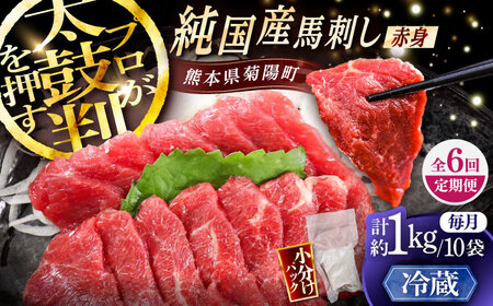 【全6回定期便】【冷蔵】純国産馬 赤身馬刺し盛り 計約1kg (約100g×10個) / ばさし 馬刺 あかみ 熊本馬刺し 熊本県 菊陽町【株式会社古閑ファーム】[BHDF040]