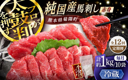 【全12回定期便】【冷蔵】純国産馬 赤身馬刺し盛り 計約1kg (約100g×10個) / ばさし 馬刺 あかみ 熊本馬刺し 熊本県 菊陽町【株式会社古閑ファーム】[BHDF041]