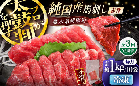 【全3回定期便】純国産馬 赤身馬刺し盛り 計約1kg (約100g×10個) / ばさし 馬刺 あかみ 熊本馬刺し 熊本県 菊陽町【株式会社古閑ファーム】[BHDF042]