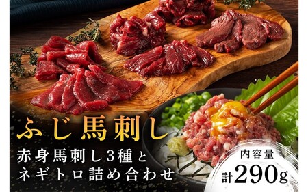 [ふじ馬刺し] 赤身馬刺し3種とネギトロの詰め合わせ 290g ふじ馬刺し ロース ランプ 上赤身 ネギトロ 熊本 馬刺し セット 詰め合わせ 食べ比べ セット 馬肉 馬 生食用 肉刺し フジチク ギフト 贈答用 阿蘇 南小国町 送料無料