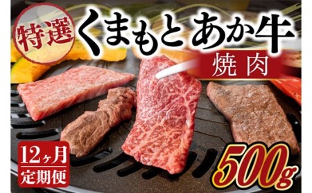 【12ヶ月定期便】GＩ認証 くまもとあか牛 特選 焼肉 500g 12ヶ月 定期便 熊本県産 くまもとあか牛 特選 焼肉用 500g 12回 国産牛 あか牛 赤身 霜降り 牛肉 牛 国産 肉 焼肉 バーベキュー BBQ 阿蘇牧場 熊本 南小国町 送料無料