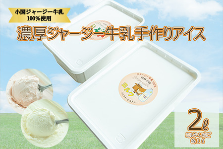 [大容量2L]濃厚ジャージー牛乳手作りアイス(1L×2種:ミルク・いちご)
