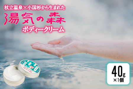 [杖立温泉旅館組合]湯気の森 ボディークリーム 杖立温泉 小国杉 温泉成分 精油 地元素材 しっとり 滑らか 保湿 ボディクリーム 全身 40g 1個 企画開発 地場産品 ご自宅用 ギフト 贈答 贈り物 熊本 阿蘇 小国町
