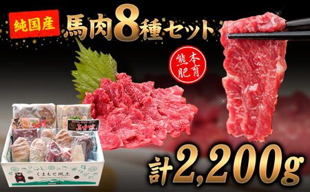 純国産 馬肉 8種セット 計2200g 熊本肥育 2年連続農林水産大臣賞受賞 送料無料 馬刺し 馬肉 馬スジ ホルモン 燻製 霜降り ハンバーグ 熊本県産山村[60日以内に出荷予定(土日祝除く)]