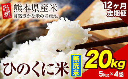 【12ヶ月定期便】 無洗米 ひのくに米 20kg ｜無洗米無洗米無洗米
