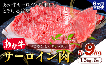 あか牛 すきやき・しゃぶしゃぶ用 サーロイン肉 6ヶ月定期便 合計9kg 1回 500g×3パック たべたせいか
