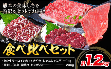 あか牛 すきやき・しゃぶしゃぶ用 サーロイン肉1kg・馬刺し200g 食べ比べセット 合同会社たべたせいか[30日以内に出荷予定(土日祝除く)]牛肉 和牛 馬刺し セット 熊本県産 送料無料