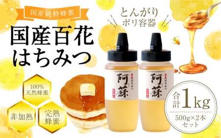 国産 百花はちみつ 合計1kg （500g×2本）【2025年2月発送】とんがりポリ容器 ハチミツ 熊本県産