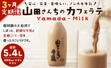 [3ヶ月定期便]山田さんちのカフェラテ 2本セット 900ml×2本 計3回 合計5.4L ノンホモ牛乳 牛乳 カフェラテ